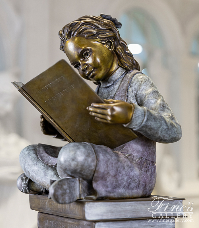 Bronze Statues  - Young Child Reading Bronze Statue - BS-1339